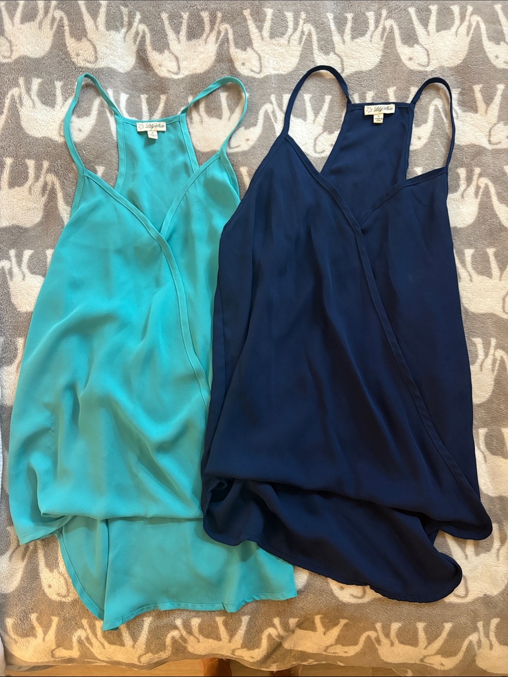 Lily White Teal and Navy Wrap Tank Tops